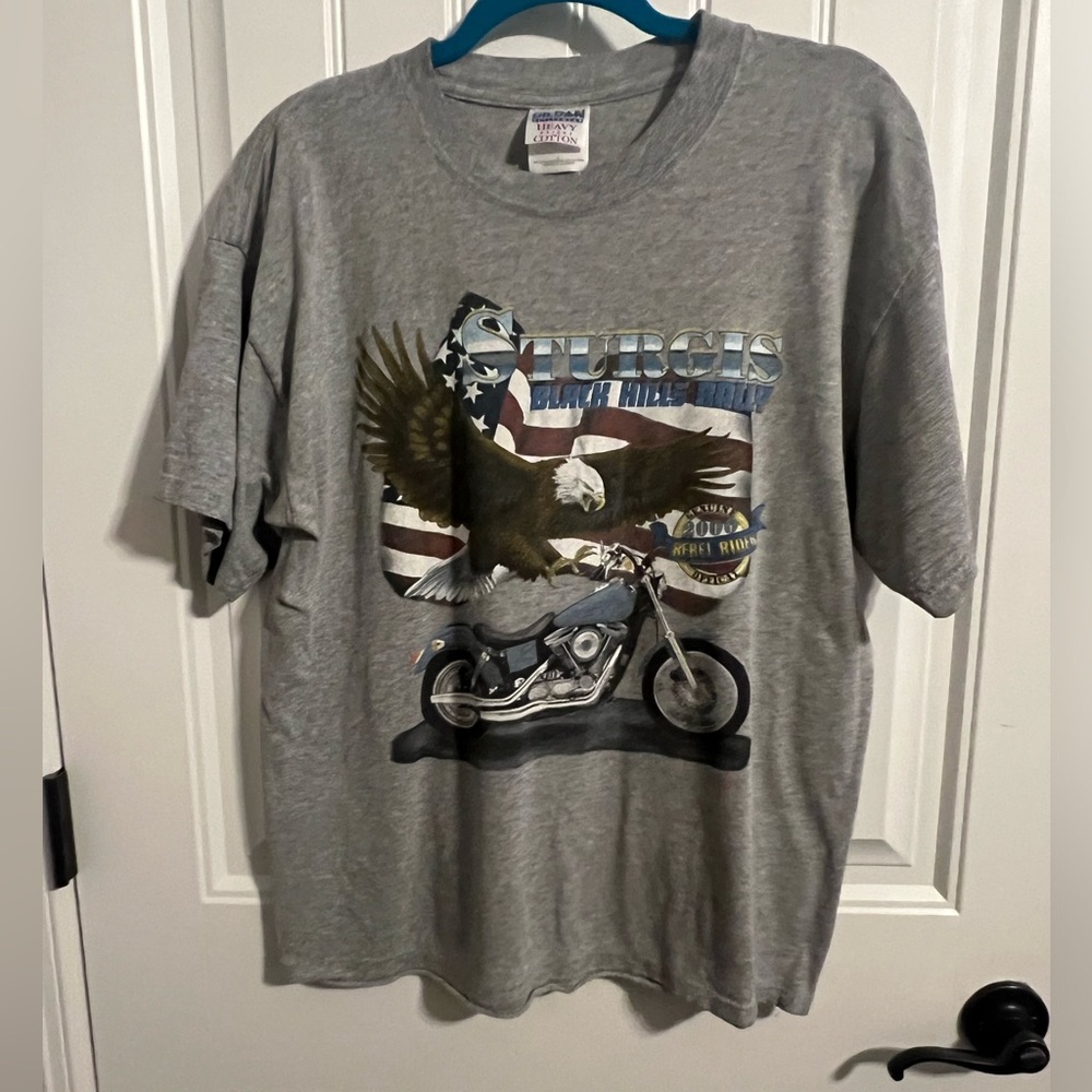 #1666. Gildan Sturgis Black Hills Rally 2000 Gray Short Sleeve T-Shirt. Size L